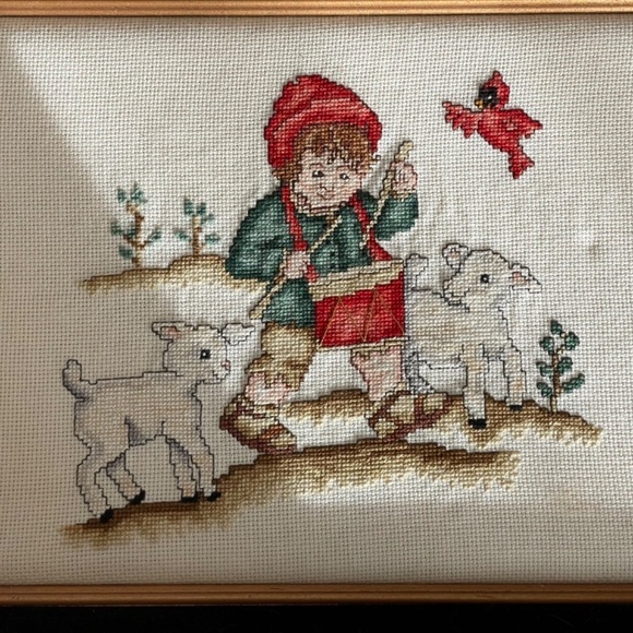 Vintage Cross-stitch Little Drummer Boy framed Handmade Holiday Decoration - Picture 2 of 10